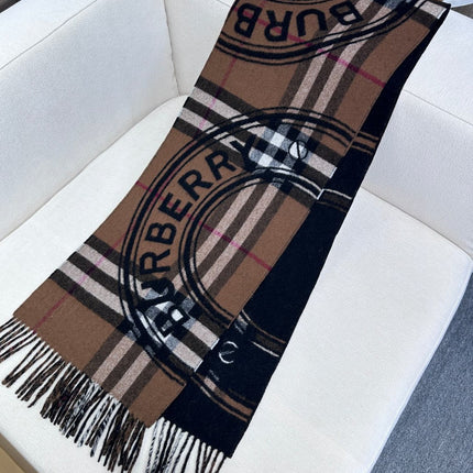 SCARF 180 CM IN BLACK AND RUSSET BROWN CASHMERE 407241