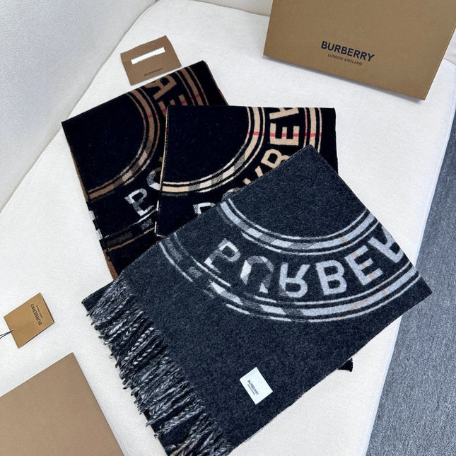 SCARF 180 CM IN BLACK AND RUSSET BROWN CASHMERE 407241