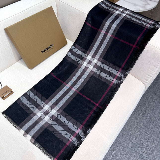 SCARF 220 CM IN BLACK VISCOSE AND MULBERRY SILK 408540
