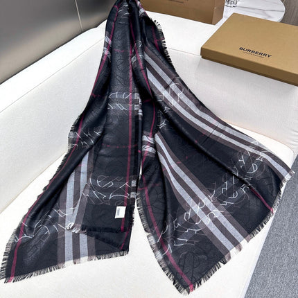 SCARF 220 CM IN BLACK VISCOSE AND MULBERRY SILK 408540