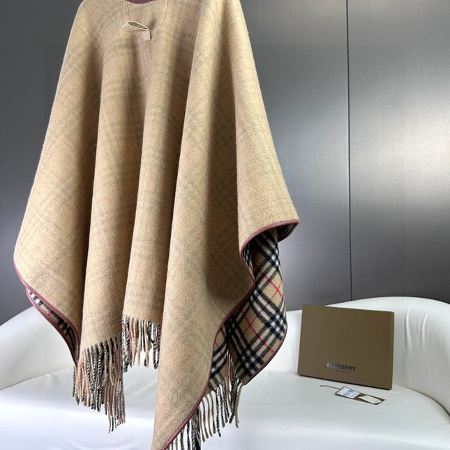 CHECK CAPE IN SAND BROWN WOOL 410154