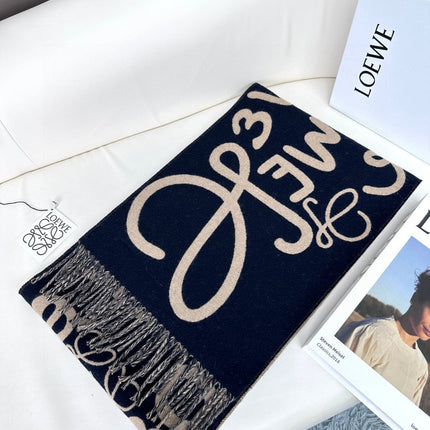 ANAGRAM SCARF 180 CM IN BLACK MIX CAMEL BEIGE WOOL AND CASHMERE 410167