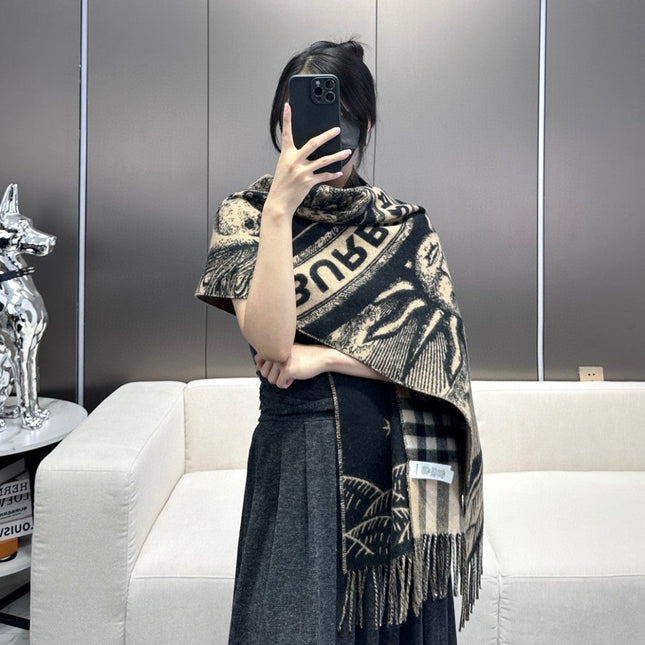 REVERSIBLE EKD SCARF 210 CM IN BLACK MIX CAMEL BEIGE CASHMERE 410182