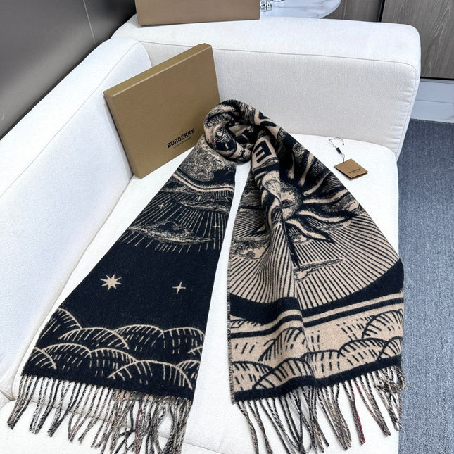REVERSIBLE EKD SCARF 210 CM IN BLACK MIX CAMEL BEIGE CASHMERE 410182