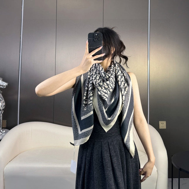 MONOGRAM SQUARE SCARF 140 CM IN BLACK MIX WHITE  CASHMERE AND SILK 413742