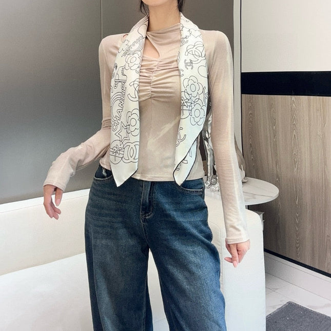 CHANEL 25S SCARF 90 IN TWILL SILK 740294