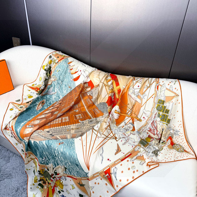 HERMES 25S SCARF 135 IN SILK AND CASHMERE 735831