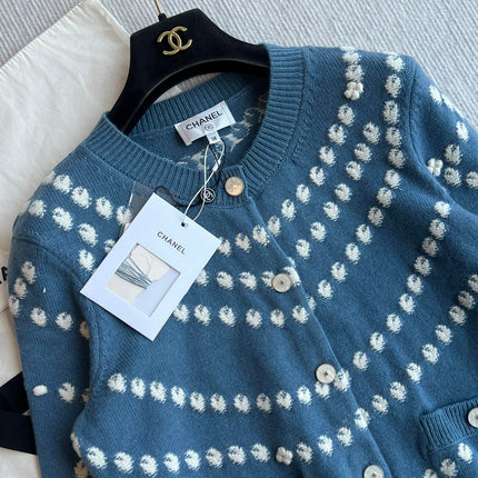 Chanel 25P Cardigan Dark Blue Mix White Cashmere 229517