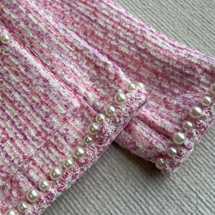 Chanel 25P Cardigan Pink Tweed With Pearl 235893