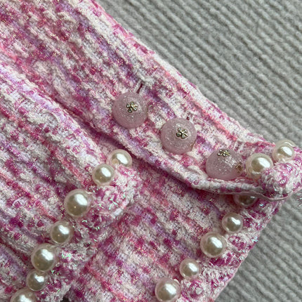 Chanel 25P Cardigan Pink Tweed With Pearl 235893
