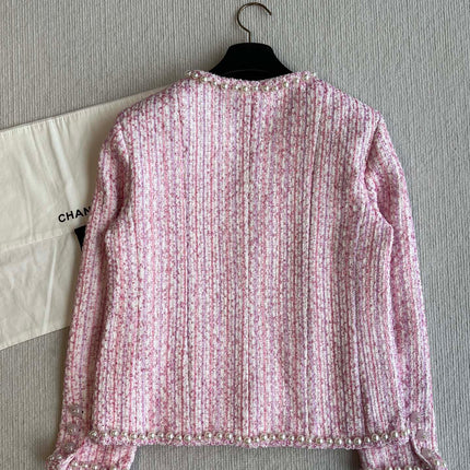 Chanel 25P Cardigan Pink Tweed With Pearl 235893