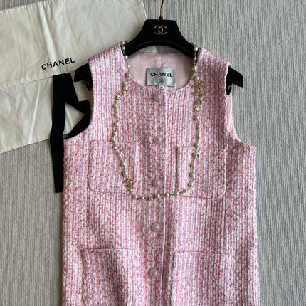 Chanel 25P Gilet Pink Cotton and Wool Tweed 235902