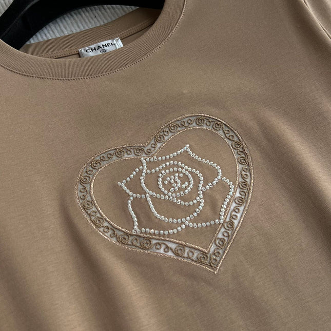 CC 25 Embroidered Beaded Short Sleeve Top Cotton