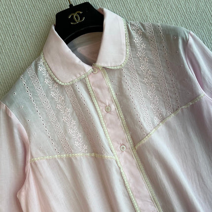 PRADA PINK EMBROIDERED LONG SHIRT