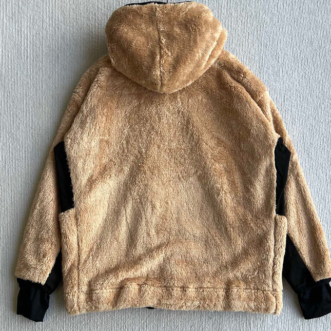 MONCLER 25S FUZZY TEDDY FLEECE HOODIE IN BROWN 042