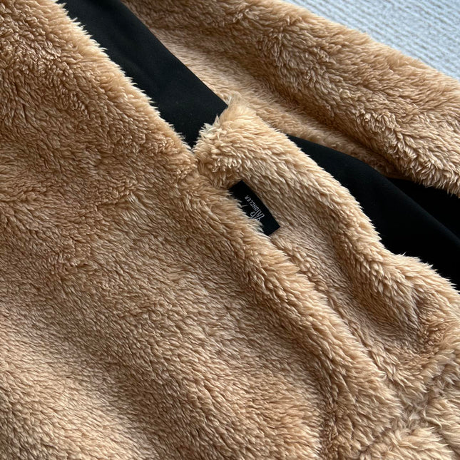 MONCLER 25S FUZZY TEDDY FLEECE HOODIE IN BROWN 042