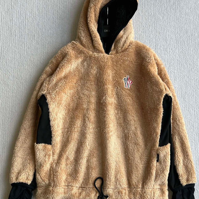 MONCLER 25S FUZZY TEDDY FLEECE HOODIE IN BROWN 042