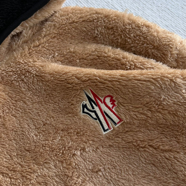 MONCLER 25S FUZZY TEDDY FLEECE HOODIE IN BROWN 042