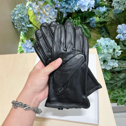 GLOVES WITH EMBROIDED LOGO IN BLACK LAMBSKIN 448220