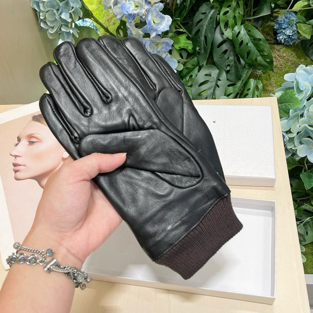TOUCHSCREEN GLOVES IN BLACK LAMBSKIN MIX MERLOT RED WOOL 464981