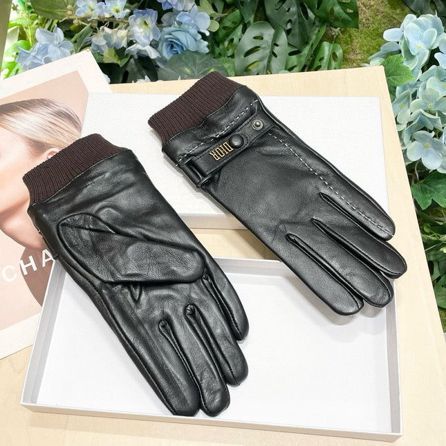 TOUCHSCREEN GLOVES IN BLACK LAMBSKIN MIX MERLOT RED WOOL 464981