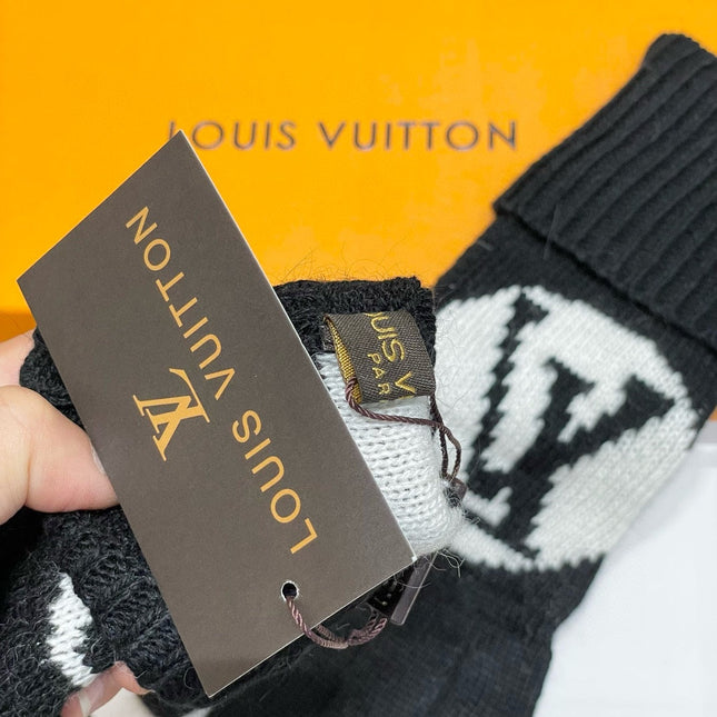 LV GLOVES IN BLACK MIX WHITE WOOL 464988