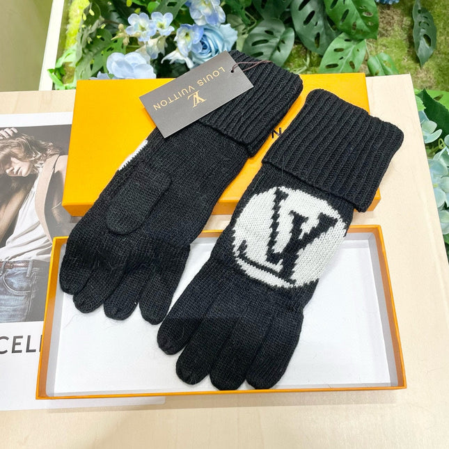 LV GLOVES IN BLACK MIX WHITE WOOL 464988