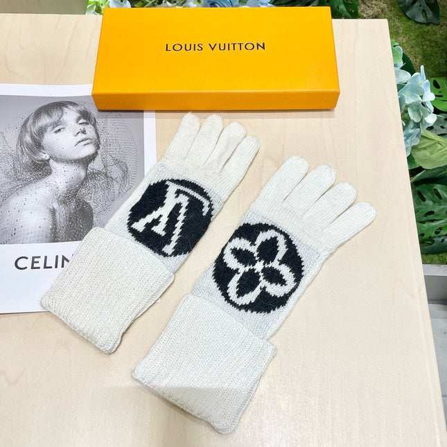 LV GLOVES IN WHITE MIX BLACK WOOL 464989