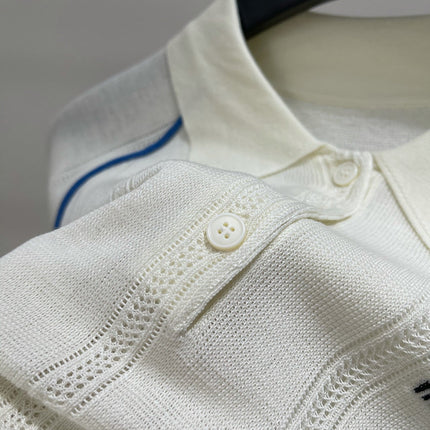 MIUMIU SHORT-SLEEVE RAGLAN POLO SHIRT IN BLUE AND WHITE 267966