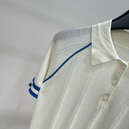 MIUMIU SHORT-SLEEVE RAGLAN POLO SHIRT IN BLUE AND WHITE 267966