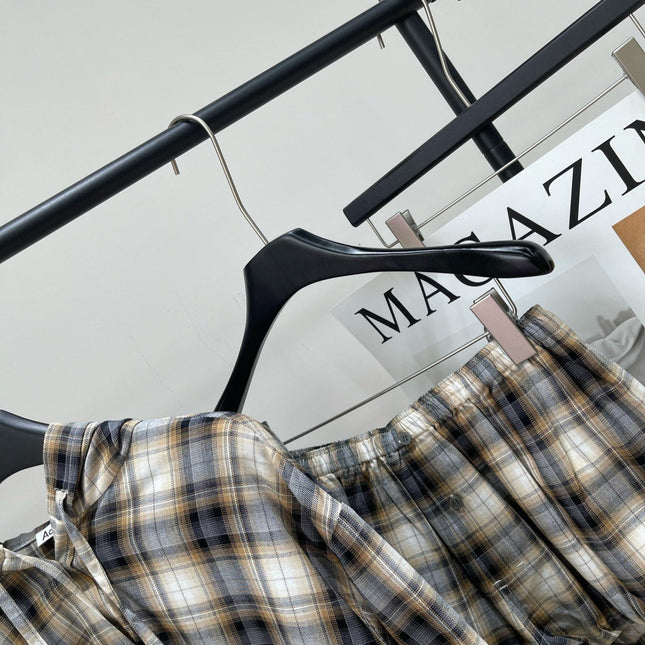 ACNE STUDIOS INSPIRED HOODED PLAID SHIRT + PAPERBAG SHORTS SET 267905