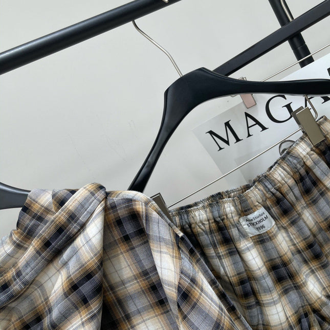 ACNE STUDIOS INSPIRED HOODED PLAID SHIRT + PAPERBAG SHORTS SET 267905