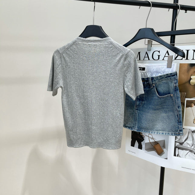 MIUMIU CREW NECK SHORT SLEEVE KNIT TOP 273085