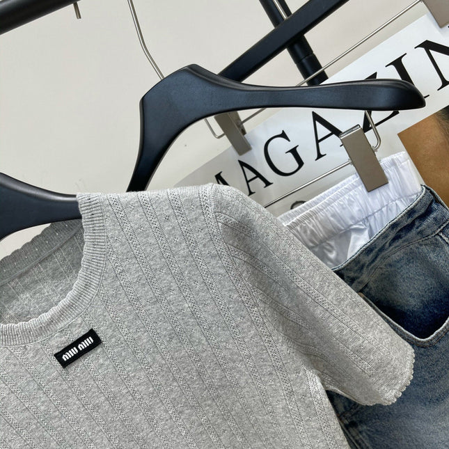 MIUMIU CREW NECK SHORT SLEEVE KNIT TOP 273085