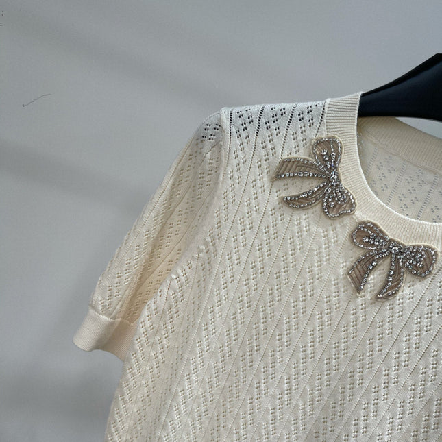 VALENTINO SHORT SLEEVE TOP WITH SEQUIN BOW 273160