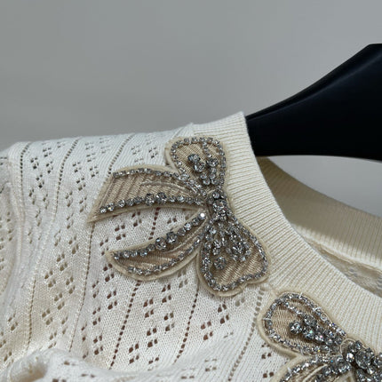 VALENTINO SHORT SLEEVE TOP WITH SEQUIN BOW 273160
