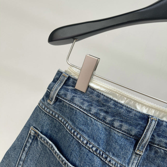 MIUMIU PATCHED DENIM SKIRT WITH LACE 275946