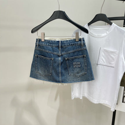 MIUMIU PATCHED DENIM SKIRT WITH LACE 275946