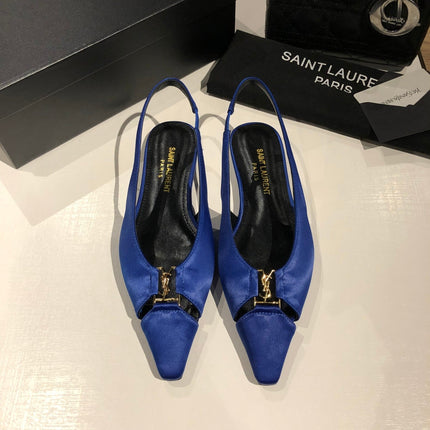 BABYLONE SLINGBACK FLAT IN SAPPHIRE BLUE SILK