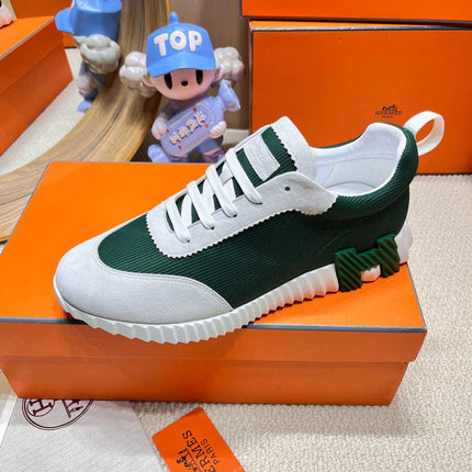 BOUNCING SNEAKER IN PALE GRAY SUEDE AND GREEN FOREST KNIT