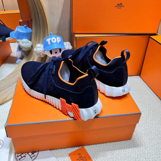 DEPART SLIP-ON SNEAKER IN NAVY BLUE KNIT AND CALFSKIN