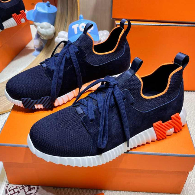 DEPART SLIP-ON SNEAKER IN NAVY BLUE KNIT AND CALFSKIN