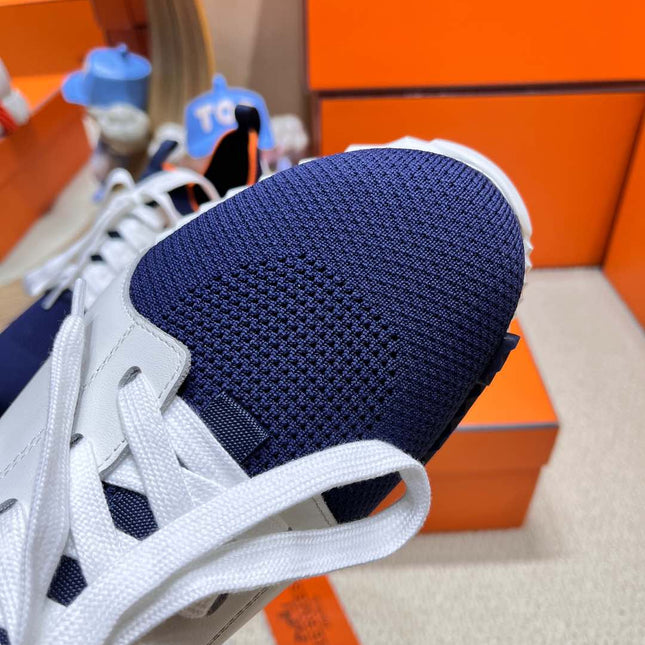 DEPART SLIP-ON SNEAKER IN NAVY BLUE KNIT AND WHITE CALFSKIN