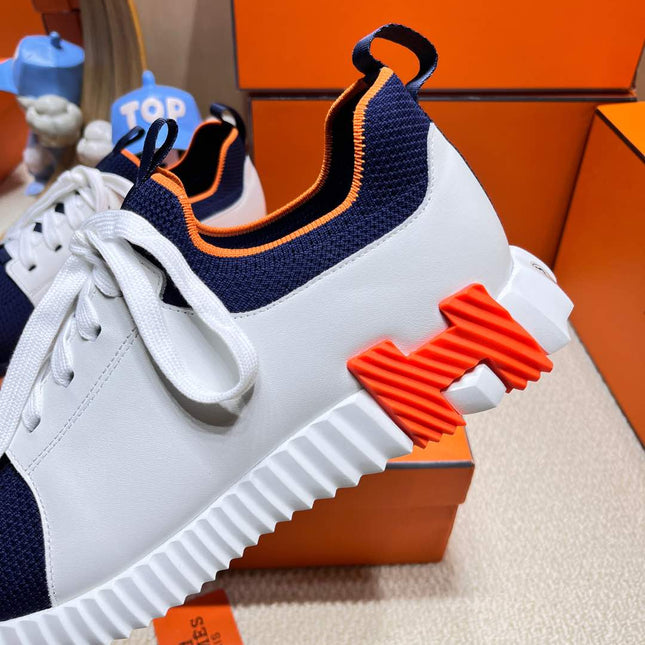 DEPART SLIP-ON SNEAKER IN NAVY BLUE KNIT AND WHITE CALFSKIN