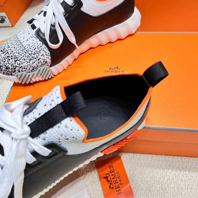 DEPART SLIP-ON SNEAKER IN WHITE MIX BLACK KNIT AND BLACK CALFSKIN