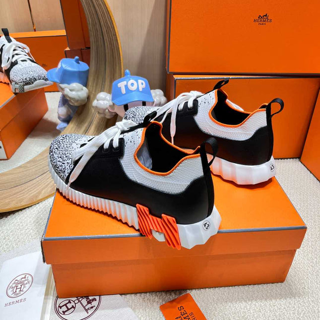 DEPART SLIP-ON SNEAKER IN WHITE MIX BLACK KNIT AND BLACK CALFSKIN