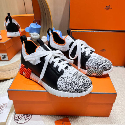 DEPART SLIP-ON SNEAKER IN WHITE MIX BLACK KNIT AND BLACK CALFSKIN