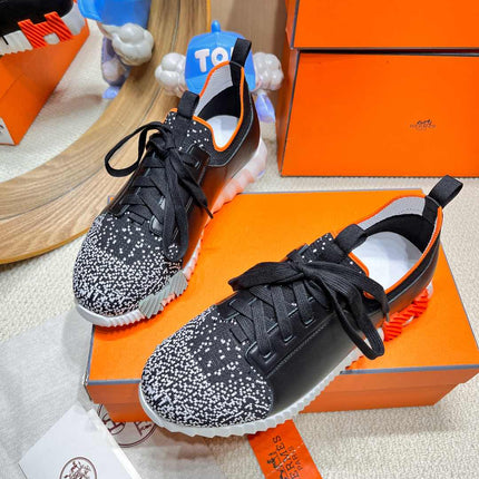 DEPART SLIP-ON SNEAKER IN WHITE MIX BLACK KNIT AND CALFSKIN