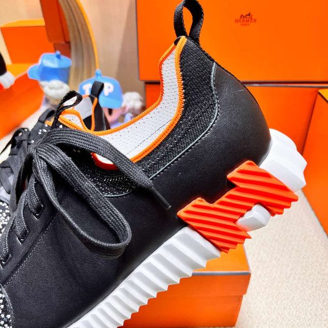 DEPART SLIP-ON SNEAKER IN WHITE MIX BLACK KNIT AND CALFSKIN