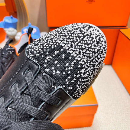 DEPART SLIP-ON SNEAKER IN WHITE MIX BLACK KNIT AND CALFSKIN